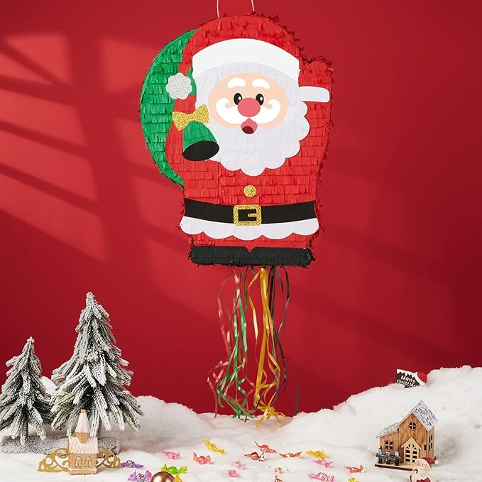 WERNNSAI Christmas Santa Pinata - Christmas Decorations Red Santa Claus Party Games for Kids Xmas Festival Supply Father Xmas GIft Delivery Xmas Large Pinata Pull String with Blindfold Bat