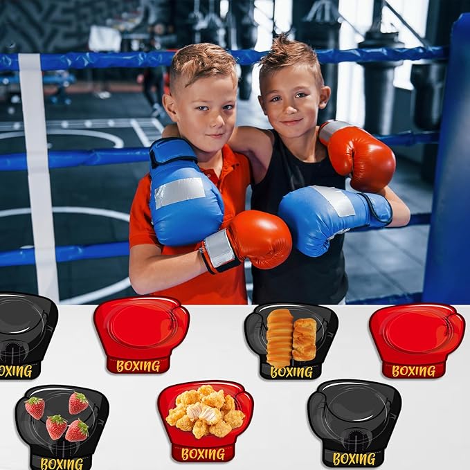 48PCS Boxing Birthday Party Supplies Red Black Boxer Gloves Plates Wrestling Tableware Set Boxing Disposable Dinner Dessert Dinnerware for Men Kid Adult Sports Birthday Party Decorations