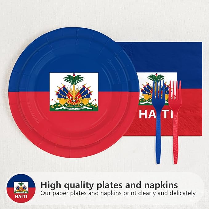 96Pcs Haitian Flag Party Decor Haiti Country Flag Plates and Napkins Haiti Theme Disposable Paper Tableware Set for Patriotic Festival School Sports Events Birthday Party Supplies Serves 24