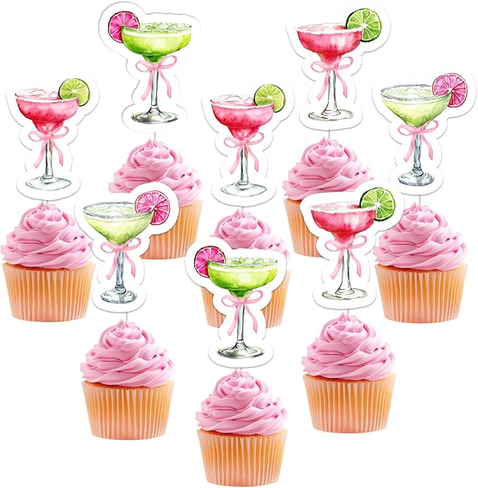 36Pcs Margarita Birthday Cupcake Toppers Green Cocktail Margarita Bridal Shower Decorations Margaritas and Matrimony Bridal Shower Cake Decor for Girl Mexican Fiesta Wedding Party Supplies