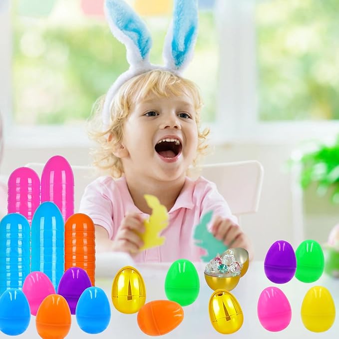 100 PCS 3" Large Plastic Easter Eggs with 6 Golden Eggs, Empty Fillable Colorful Eggs for Kids Easter Egg Hunt Classroom Prizes Basket Stuffers Easter Party Favors