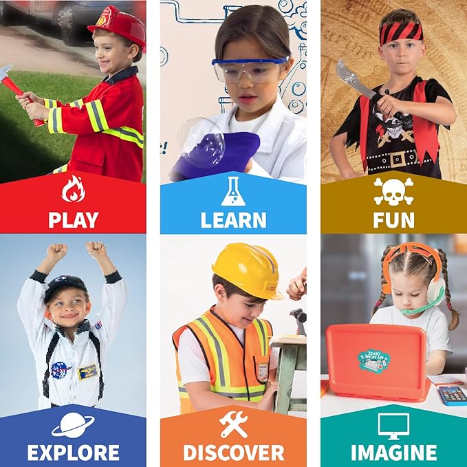 Born Toys Pretend Play Costumes for Kids Ages 3-7, Washable Toddler Dress Up Set for Play (6 in 1)