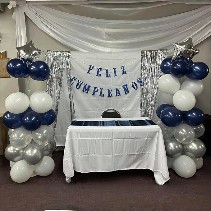 Navy Blue and Silver Balloons, 12 Inch Dark Midnight Blue Metallic Silver Latex Balloons Set for Boys Baby Shower Men Birthday 2026 Graduation Fathers Day Anniversary Denim Party Decorations