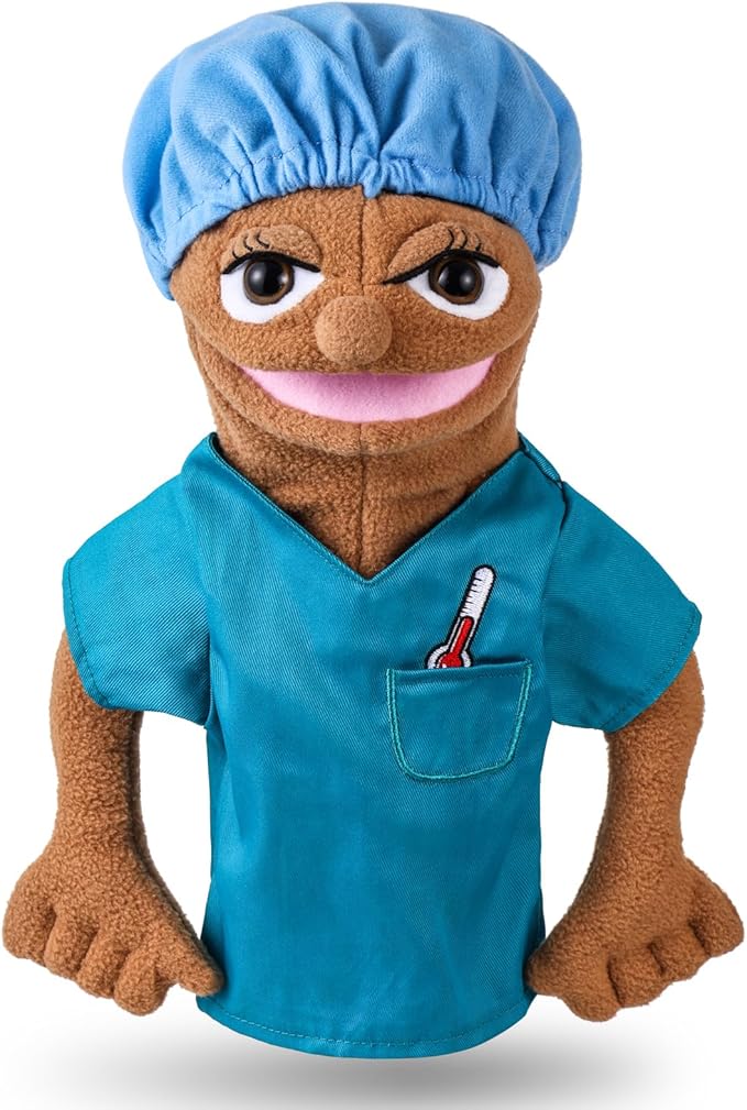 Role Play Hand Puppets Hand Plush Chef Doctor Fireman Pirate Detective Athlete Nurse Worker Hand Puppet Toys Puppets for Kids Storytelling Imaginative Pretend Play Teaching Preschool(Nurse)