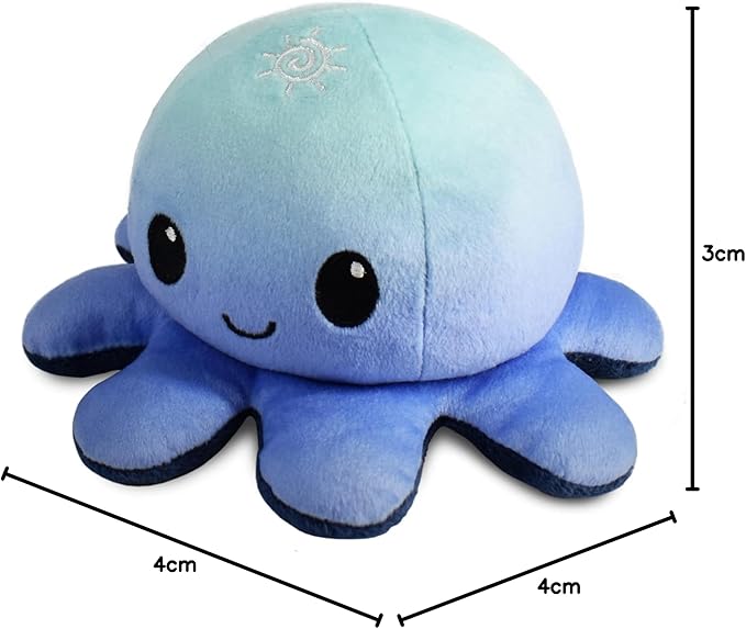 TeeTurtle Reversible Octopus Plushie 4-Inch Day + Night Two-Sided Flip Plush Toy with Embroidered Details - Cute Mini Collectible Plush for Kids, Teens, and Adults