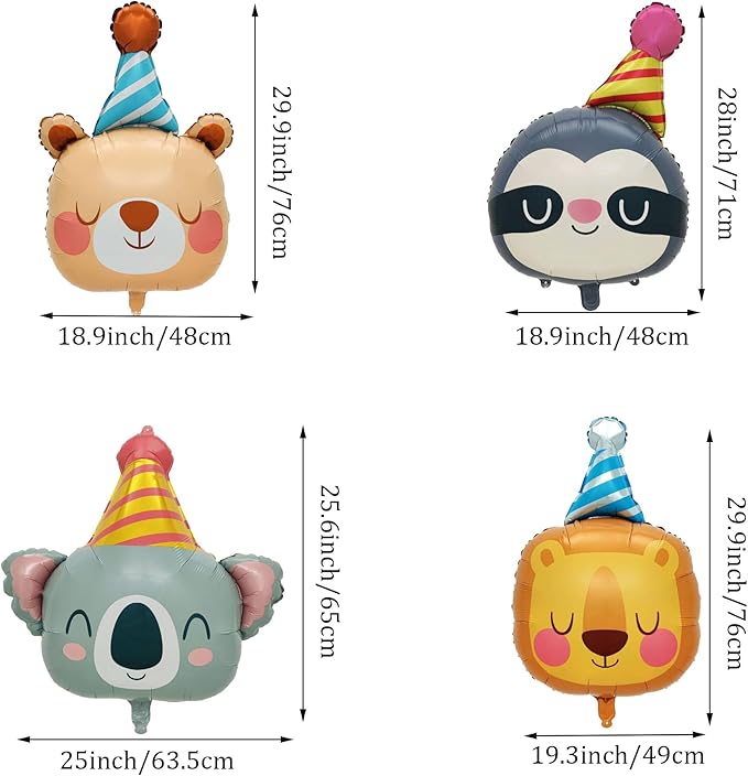 Lion Bear Koala Sloth Foil Animal Balloons Kids Baby Shower Birthday Party Supplies Children Jungle Themed Decorations Woodland Safari Animal Balloons 4Pcs