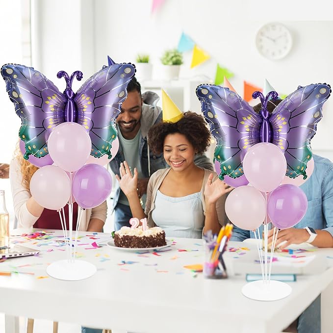 Butterfly Party Balloons Stand Kit 2 Sets With 2 Purple Gradient Butterflies Foil Balloons Centerpieces for Tables Butterfly Themed Party Balloon for Baby Shower Butterflies Theme Birthday Decorations