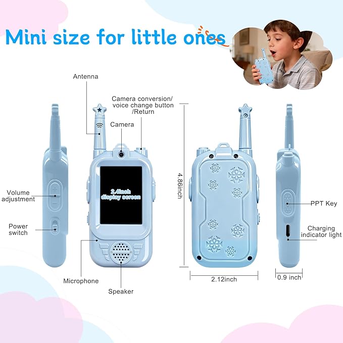 Video walkie talkies for Kids, 2 Pack with Private Chat Function & Rechargeable Kids Walkie Talkies, HD Camera & Voice Video Intercom for Indoor Outdoor, Camping for Boy Girls 3-14