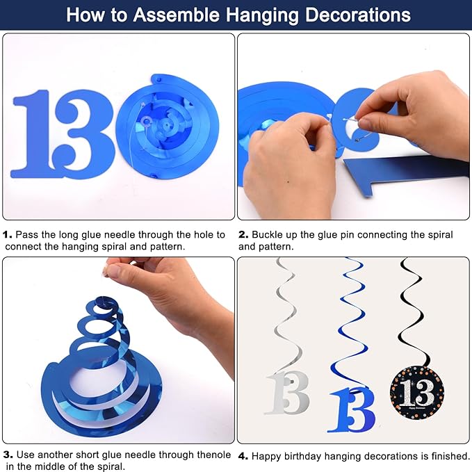13th Birthday Decorations for Boys Girls, Navy Blue Happy 13th Birthday Door Banner Sign, 13 Years Old Party Supplies Teenagers Bday Backdrop Balloons Hanging Decors