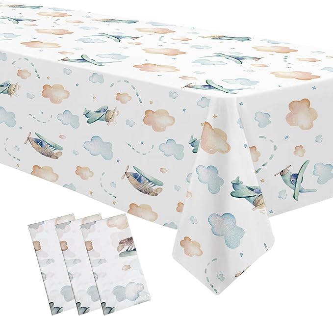 Airplane Party Decorations Tablecloth for Baby Shower Birthday - Disposable Airplane Birthday Party Supplies Tablecover - 3 Pack (54in x 108in)