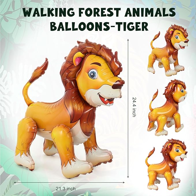 Standing Lion Balloon, 21''L x 24''H Large Jungle Safari Animals Foil Balloons, Walking Lion Balloons for Kids Wild Zoo Party Baby Shower Birthday Decor Supplies