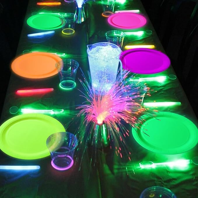 50 Pcs Glow in the Dark Neon Party Supplies, 5 Color Neon Birthday Plates Disposable Paper Plates for Let's Glow Party Decorations Halloween, 9 x 9 inches