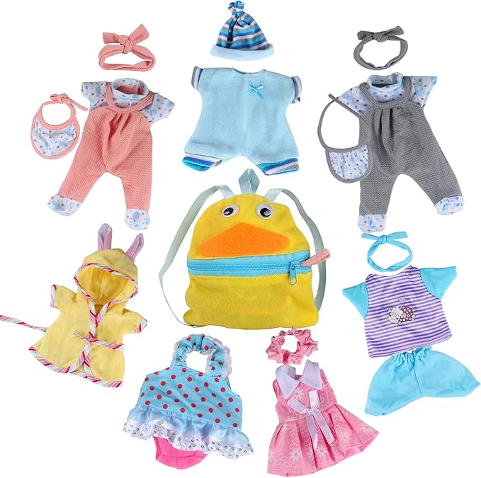 8pcs for 8-9-10 Inch Baby Doll Clothes Dress Newborn Baby Doll Accessories Gown Costumes Outfits with Schoolbag Xmas Gift-wrap