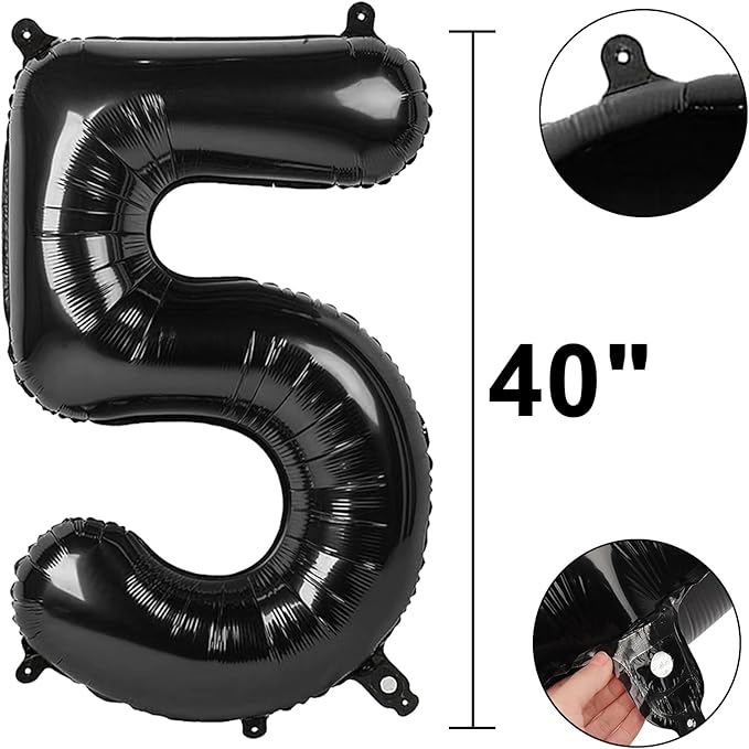 40 Inch Large Black Number 5 Balloons Foil Balloons 15th 25th 35th 50th 55th Giant Number Balloons for Men Women Birthday Party Anniversary Celebration Decorations