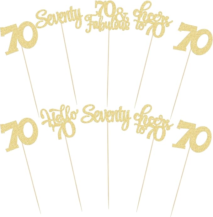 Gyufise 15Pcs 70th Birthday Centerpiece Sticks Seventy Happy 70th Table Flower Centerpieces Sticks Cheers to 70 Floral Decorations for 70th Birthday Party Centerpieces Supplies Gold