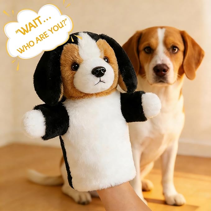Hand Puppet for Kids Toddlers Plush Dog Won’t Shed Animal Toy for Role Play Storytelling Preschool Classroom Educational Birthday Beagle