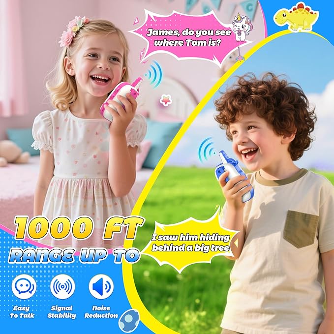 Rechargeable Walkie Talkies Toys for Kids: Dinosaur Toys Walkie Talkies for Kids 2 Pack Easter Birthday Gifts for 3 4 5 6 7 Year Old Girls Unicorn Toy Age 4-5 6-8 Years Old Basket Stuffers