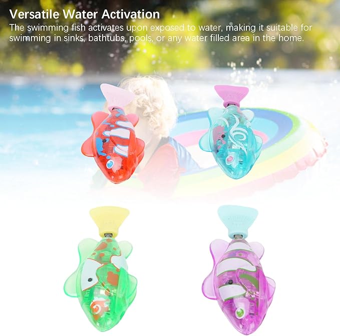 4PCS Robotic Swimming Fish with Flashing Lights, Water Activated Robot Fish Electronic Cat Toy