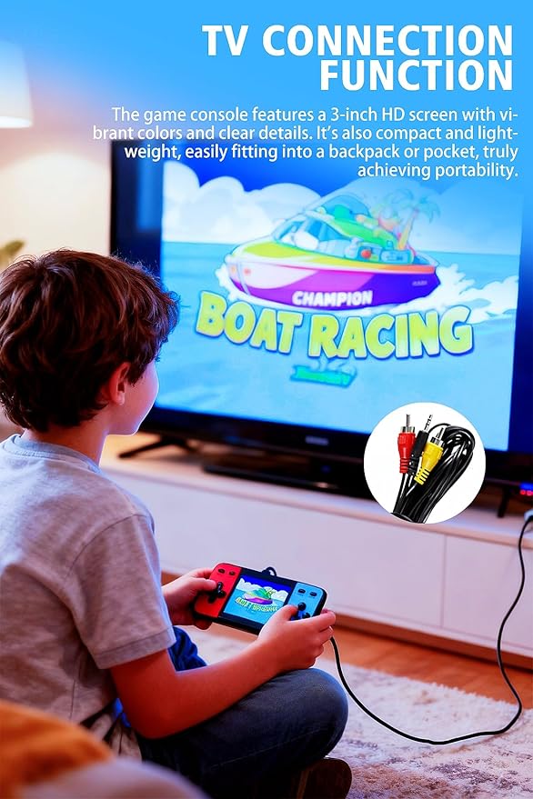 3-inch Screen Kids' Handheld Game Console 240 32-bit Retro Games TV Connectable Electronic Puzzle Games for Indoor/Outdoor/Travel Perfect Birthday/Holiday for Children