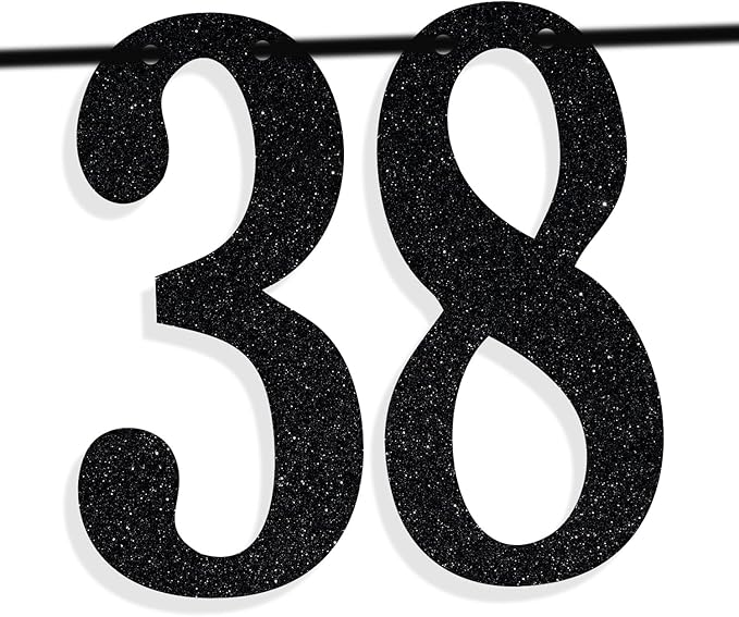 Black Glitter Look at You Turning 38 & Sh*t Banner, Happy 38th Birthday/Level 38 Unlocked/Cheers to 38 Years, Funny 38th Birthday Party Decorations Supplies