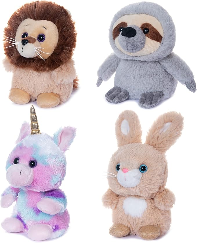 My OLi 4-Pack 5" Fairy Tale Stuffed Animals - Unicorn, Lion, Rabbit & Sloth Plush Toy Set for Babies, Toddlers, Kids Girls & Boys