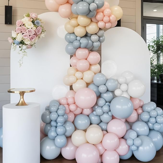 Pink and Blue Balloons, 12 inch Retro Blue Pink White Clear Party Balloon For Birthday Baby Shower Gender Reveal Party Decorations