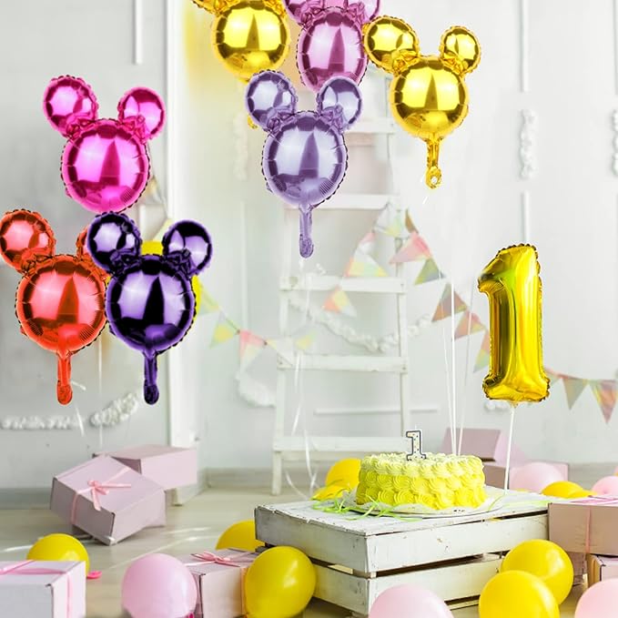 20 Pcs 18 Inch Mouse Head Foil Balloons Colorful Mouse Birthday Mylar Balloons Party Supplies Mouse&Number Aluminum Foil Balloon for Kids First Birthday Baby Shower Theme Party Decoration Photo Props