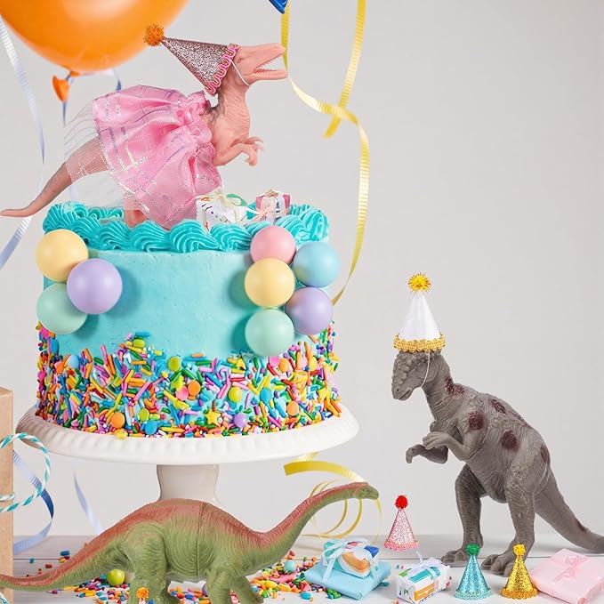 Weysat 41 pcs Dinosaur Figures Cake Topper Animal Birthday Party Decorations with Mini Hat and Skirt, Colorful Balls, Jungle Toppers Decoration with Gift Boxes for Themed Party(Dinosaur)