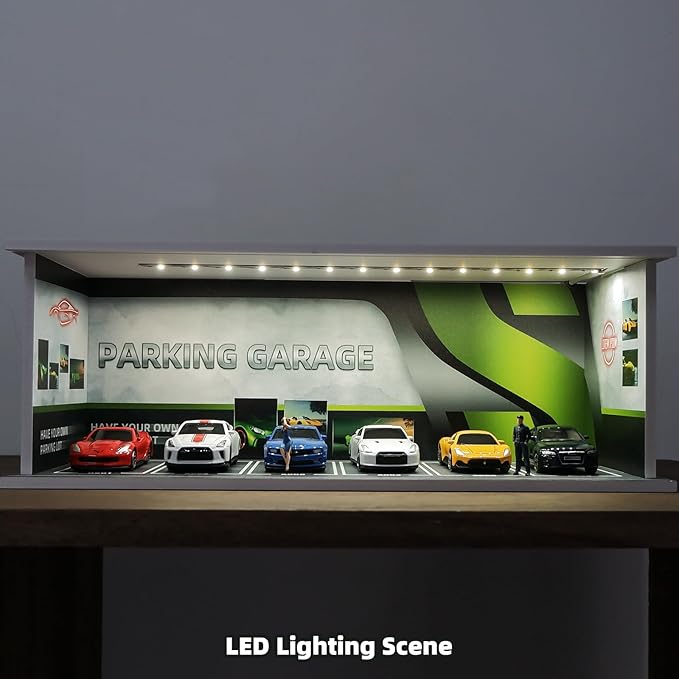 1:64 Car Model Display Case with Lights for Hot Wheels,Matchbox Cars,Diecast Alloy Small Truck Collectibles Storage Box (Green S)
