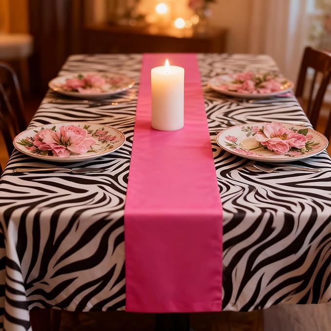 Buryeah 3 Pcs Zebra Tablecloth Zebra Print Plastic Table Cloth Disposable Tablecloth Animal Safari Table Cover 54 x 108'' for Baby Shower Wedding Birthday Party Decorations Supplies (Hot Pink B)