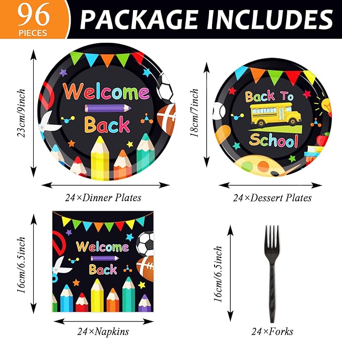 gisgfim 96 Pcs Back to School Party Plates and Napkins Party Supplies School Season Tableware Set Back to School Party Decorations Favors for Kids Serves 24