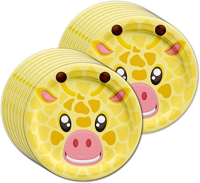 Giraffe Birthday Party Supplies - Jungle Animal Party Supplies - Zoo Animal Party Supplies - Giraffe Themed Party Supplies | Tableware Set Includes Plates, Napkins and Cups | Kit for 16 Set