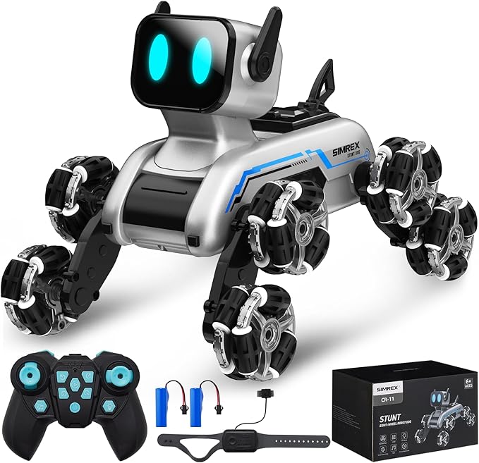 SIMREX Robot Dog RC Stunt Car Toys - Gesture Sensing Remote Control car with Mecanum Wheels, LED Eyes, 3 Sound Effects, Birthday Gift for Kids Boys Girls