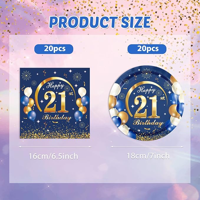 21st Birthday Party Supplies 21st Navy Blue and Gold Party Decor Includes Plates Napkins 21 Years Old Birthday Decoration Supplies for Boys Girls Men Women