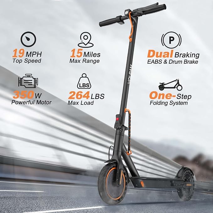VOLPAM Electric Scooter, 350W/500W Powerful Motor, 8.5"/10" Solid Tires, 19/21Mph, 28/23/21/16 Miles Max Range, Dual Braking