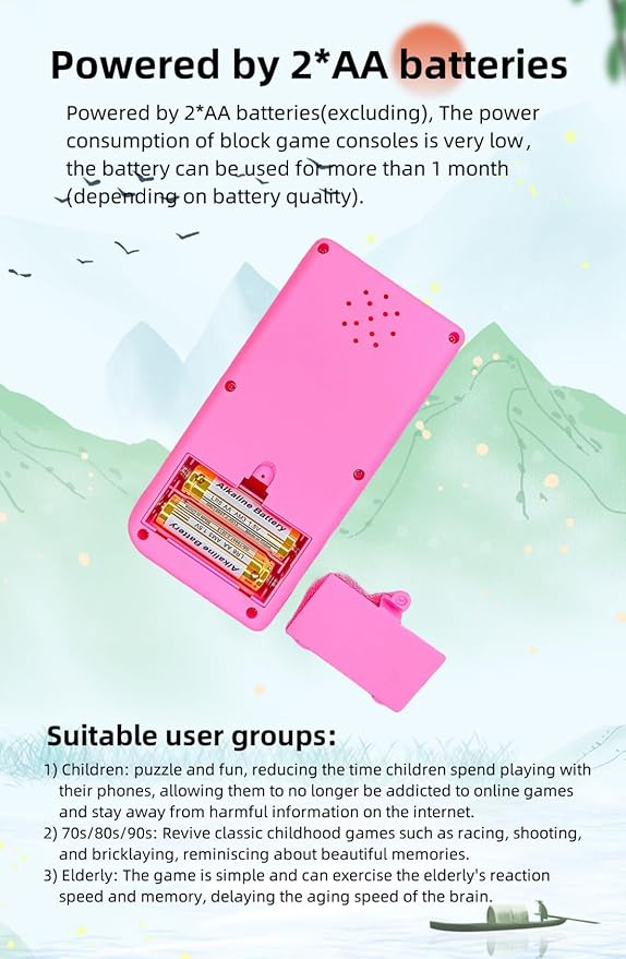 Cute Cat Pattern Block Game Console 23 Brick Games Racing/Tank Battle Retro Mini Game Machine Children's Game Console 70/80/90's Nostalgic Gifts Puzzle Toy Handheld Portable Game Device (Green)