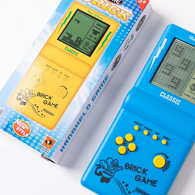 Retro Handheld Brick Game Console,Tank/Racing/Building Block Game,3.5-inch Large Screen,Built-in 23 Games (Blue)