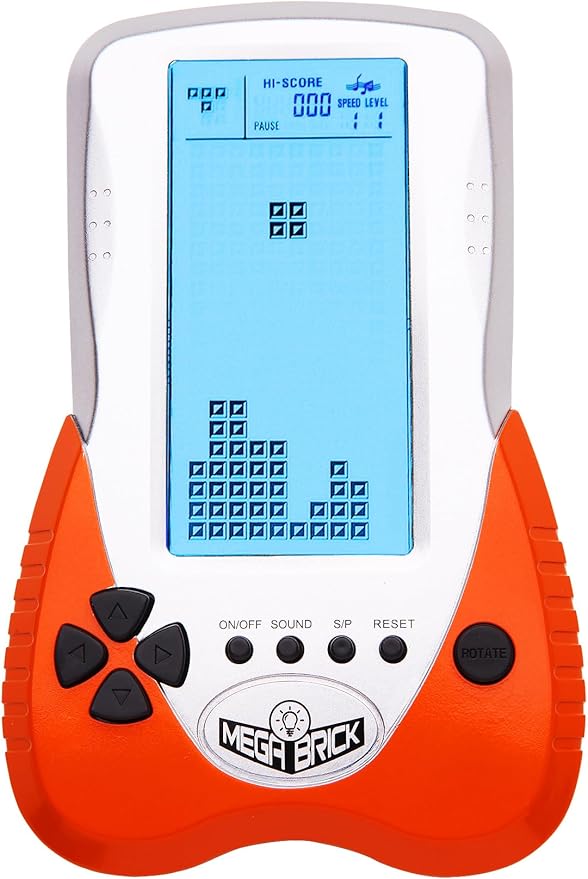 Retro Block Brick Game Console Large Screen Blue Backlight Brightness can be Adjusted Build in 23 Game Compatible with Lithium Battery/AAA Batteries can Plug in Headphone Christmas GIF(Orange)