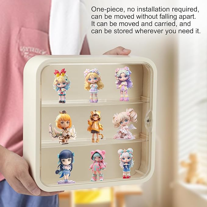 Clear Display Case for Figures, Wall-Mounted Doll Storage Box, Dustproof Display Cabinet Organizer with Magnetic Door for Collectibles, Mini Toys Action Figures
