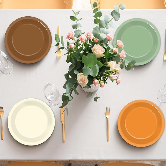 CHUNNIN 48Pcs Safari Party Paper Plates for Woodland Themed Party Supplies 7" Brown Sage Green Disposable Dessert Plates for Spring Birthday Woodland Forest Animal Baby Shower Decor
