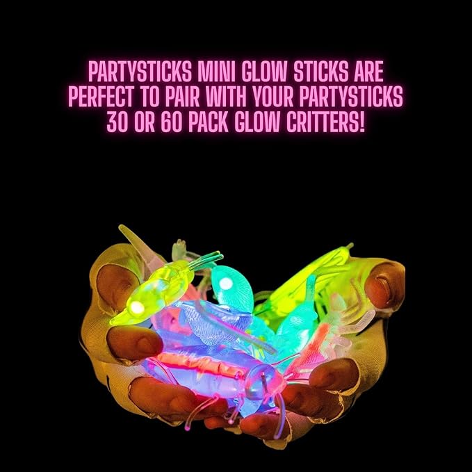 PartySticks Mini Glow Sticks 100 Pack Glow-in-the-Dark Small, for Easter Eggs, 5 Colors, Neon Light Sticks Bulk Party Favors, Easter Basket Stuffer Party Pack, Weddings Classroom Decorations Prizes
