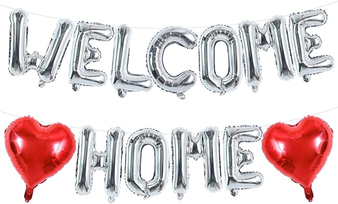 TONIFUL Welcome Home Balloons,16 Inch Silver Welcome Home Foil Balloons Banner Welcome Home Party Decorations for Homecoming Party Decorations House Warming Party Family Gathering Supplies