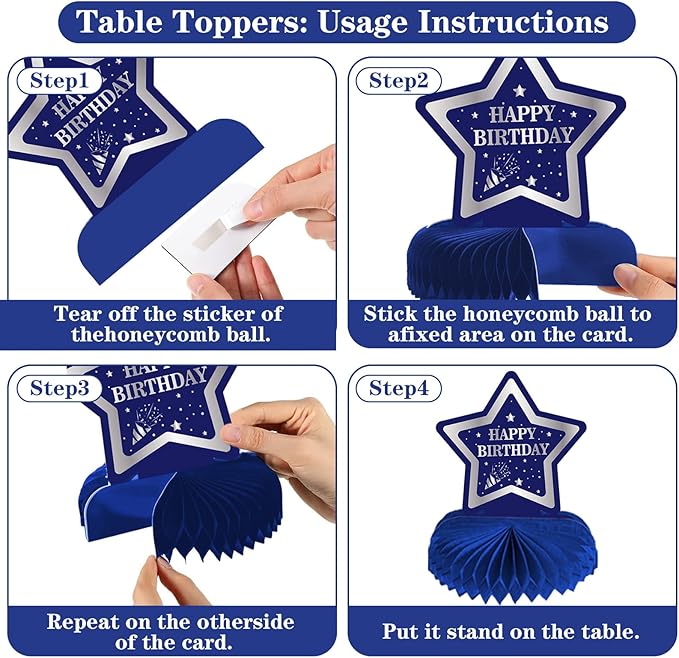 17th Birthday Decorations for Boys Girls, 54 PCS Happy 17 Balloon Numbers Set for Boys, Blue 17 Year Old Birthday Party Supplies with Bday Tablecloth Banner Honeycomb Centerpieces Hanging Swirls