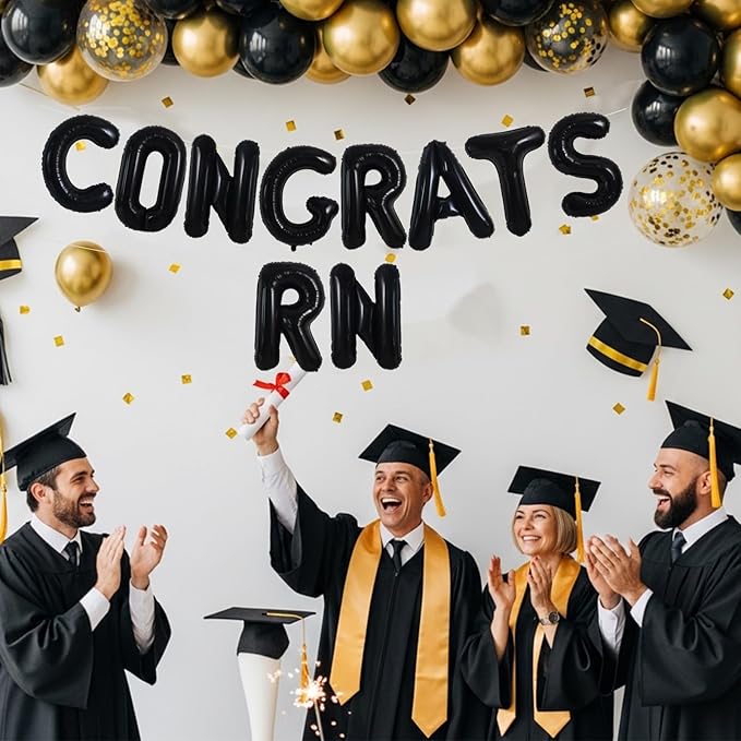 TONIFUL 2026 Nurse Graduation Decorations Black Congrats RN 2026 Balloons 16 Inch RN 2026 Banner Class of 2026 RegisteBlack Nurse Balloons Decorations 2026 Nursing Graduation Party Supplies