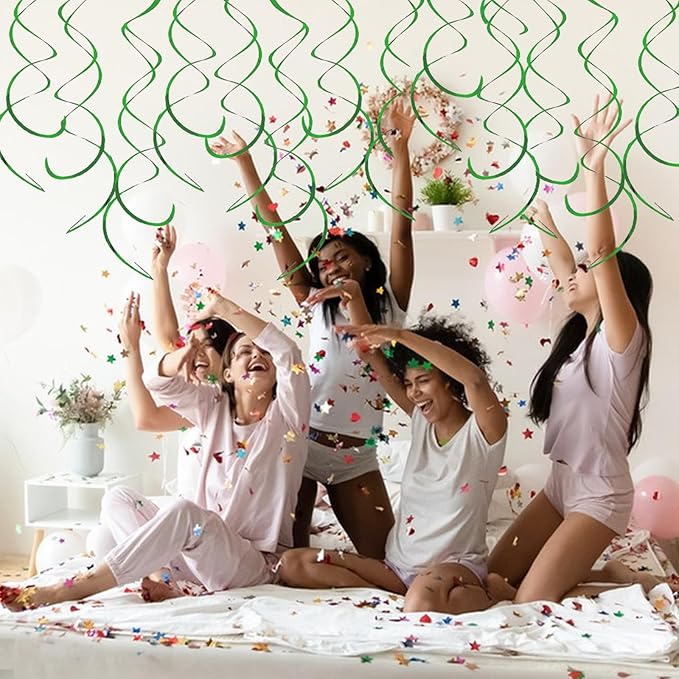 30 Pieces Hanging Swirl Party Decorations Foil Decorations Ceiling Swirl Spiral Hanging Plastic Streamer for Ceiling Birthday Graduation Wedding Celebration Baby Shower Party Supply (Green)