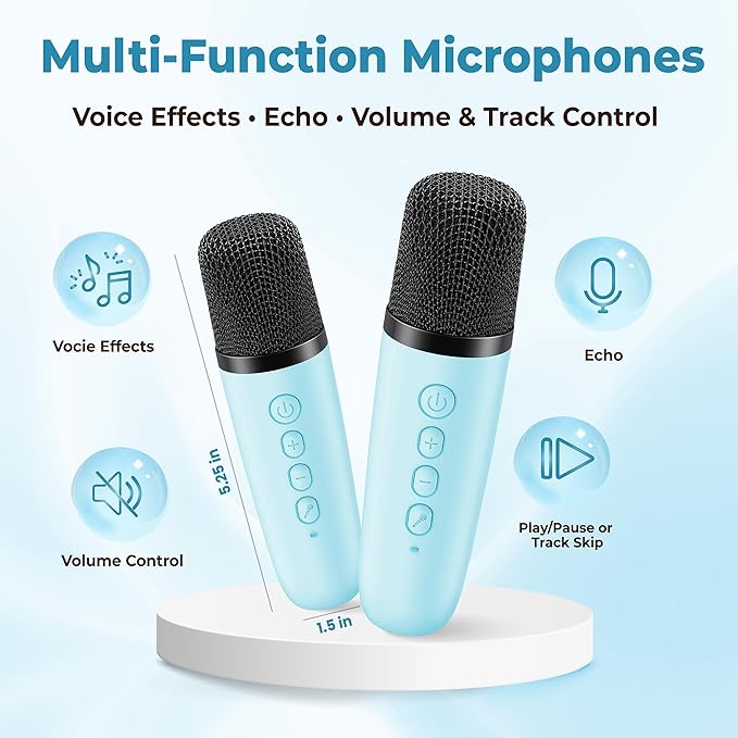 Mini Karaoke Machine for Kids | Pre-Loaded 25 Kids Songs | Bluetooth Speaker, 2 Wireless Microphones | Ages 3, 4, 5, 6, 7+ Year Old Birthday Gift | Toy for Girls, Boys, Toddler