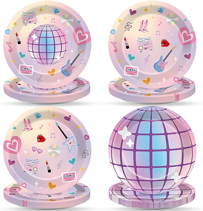 48Pcs Music Star Party Plates Popular Singer Birthday Party Decoration Disposable Music Lover Dessert Plates Paper Dinnerware Set for Girls Women Concert Bachelorette Party Supplies
