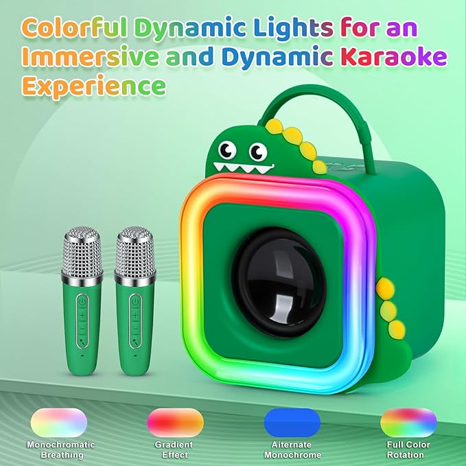 Mini Karaoke Machine for Kids with 2 Wireless Microphones - Toys Gift for Boys Girls Ages 4, 5, 6, 7, 8, 9,10,11,12+Year Old - Christmas, Birthday, Party Singing Gift (Green)