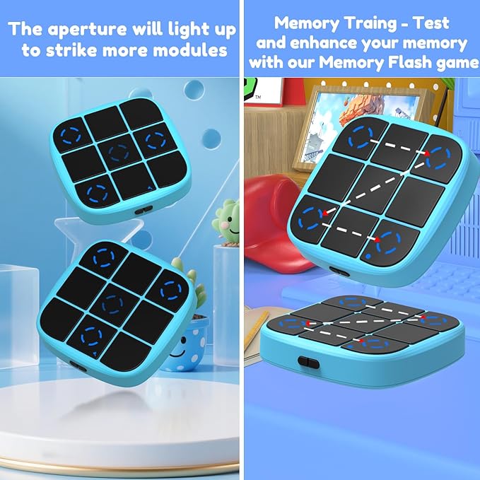 Rechargeable Tic-Tac-Toe Bolt Game, Upgraded 4-in-1 Handheld Puzzle Console, Electronic Educational Memory Game, Portable Travel Car Ride Board Games for Kids Adults (Blue)