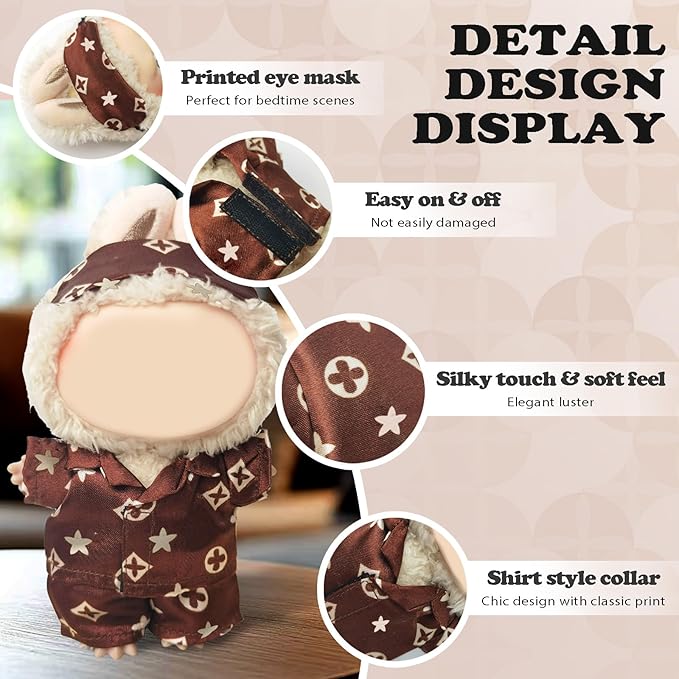 Clothes Compatible with LABUBU – Blue & White Tweed Dress with Bow, Bracelet & Shoes | 4PCS Couture-Inspired Outfit for 8-Inch Dolls (Cocoa Sleepwear Set)